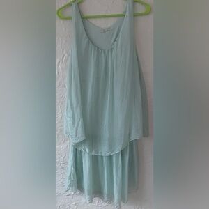 Pura Seta lined mint green 100% silk drop waist sleeveless tunic / mini dress;M
